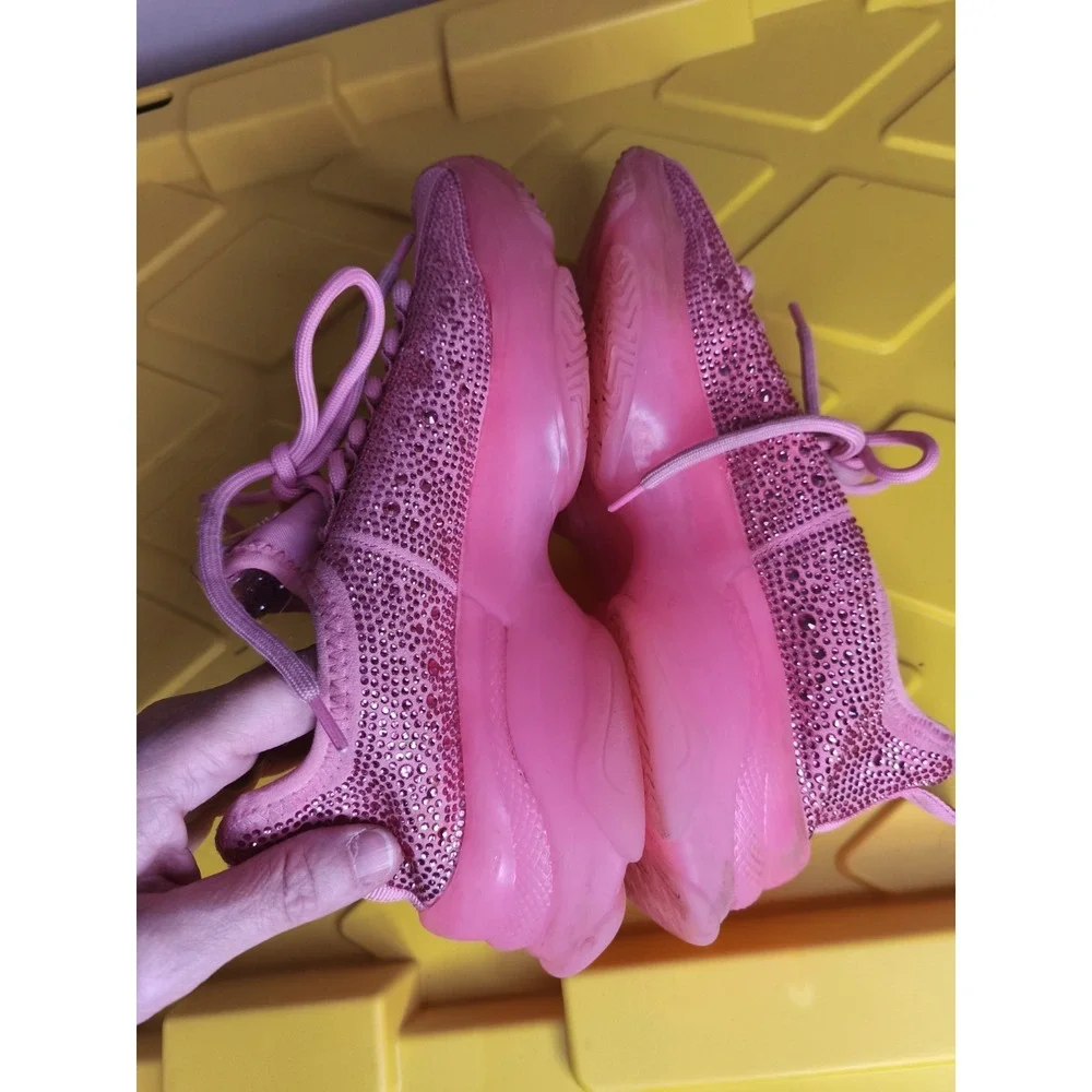Y2K Steve Madden Women's Girls Maxima Sneaker Size 5 Pink Rhinestone Embellished